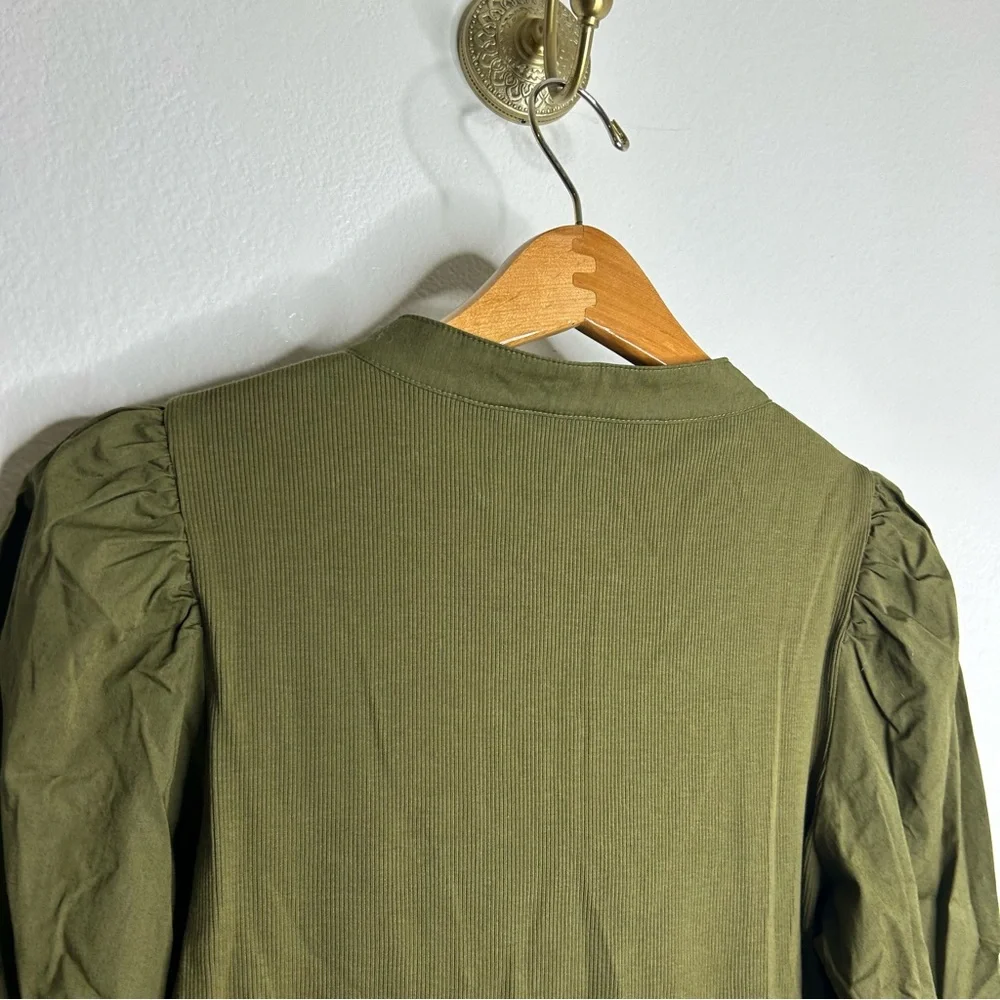 Veronica Beard Coralee High Volume Poplin Puff Sleeve Pima Cotton Green Top S